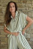 Mallow Stripe Cap Sleeve Shirt Olive